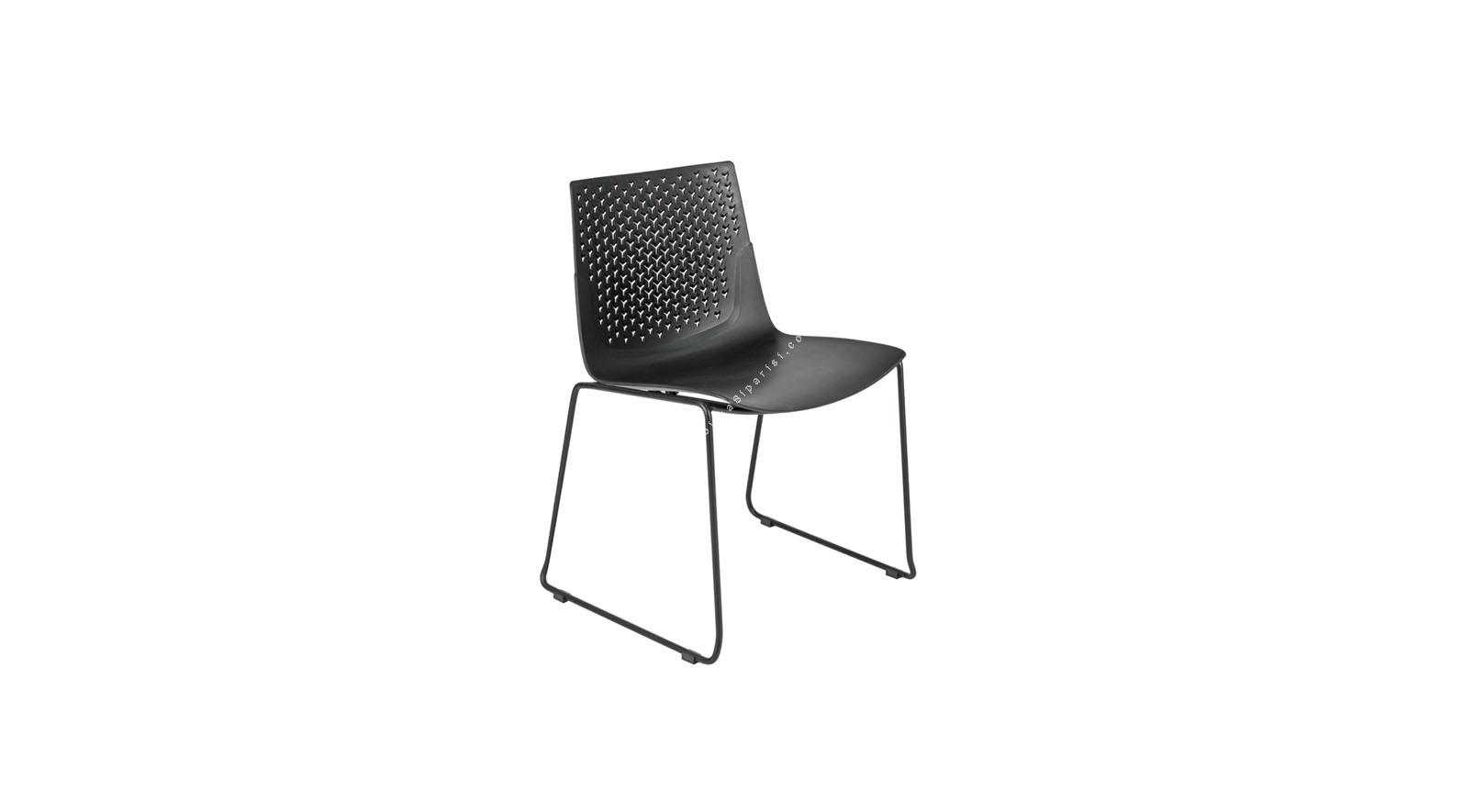 coon siyah plastik gövdeli metal ayaklı kolsuz sandalye