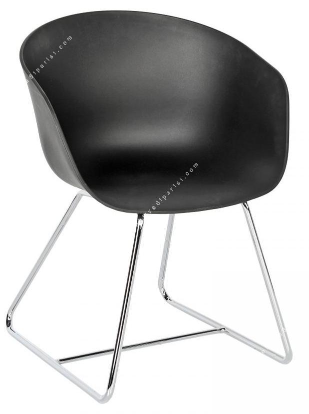 massive siyah plastik sırt krom ayak misafir koltuğu
