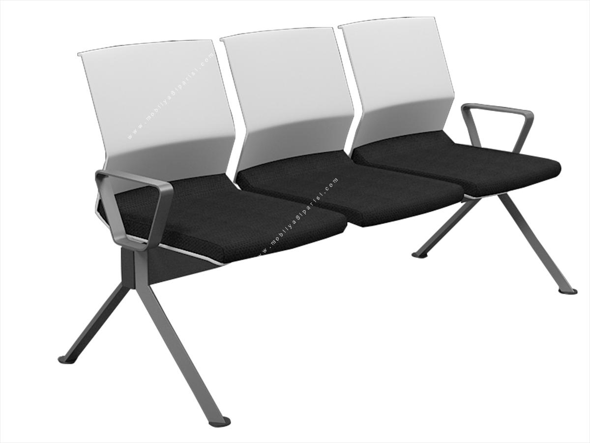 moor beyaz sırtlı metal boyalı ayak üçlü bekleme koltuğu