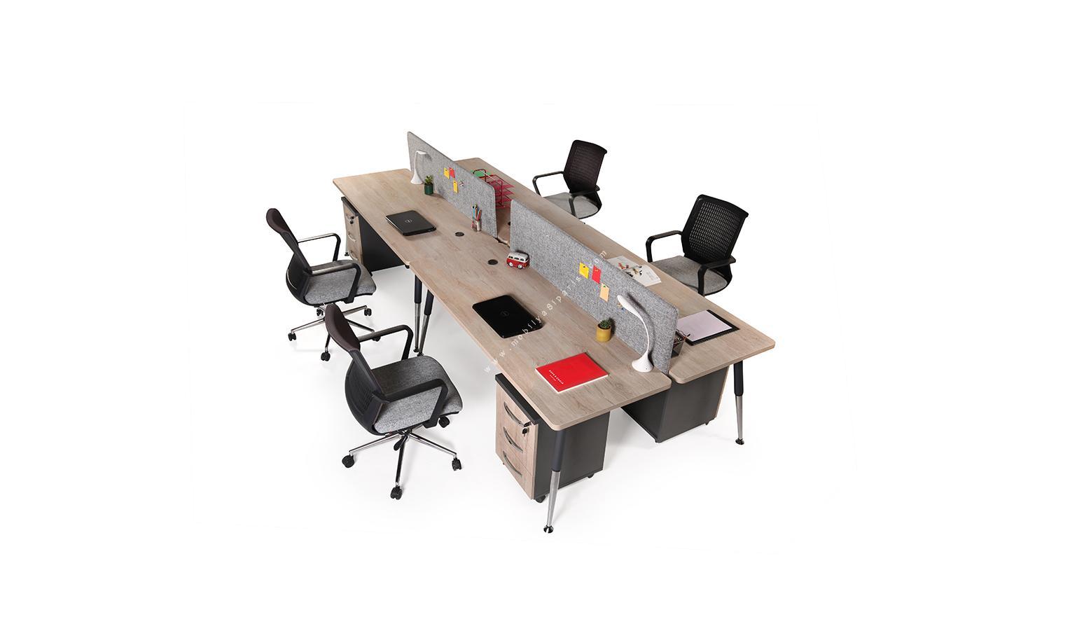 nario dörtlü kumaş panel personel masası 360cm